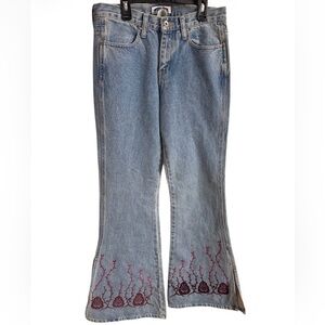 Z. Cavaricci flair, bell bottom, split leg, glittery design jeans. Size 30.’70s